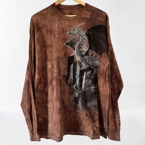 RARE The Mountain Silver Dragon Long Sleeve Tie Dye Unisex Brown NEW XL